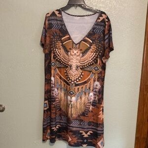 Bohemian Owl Print Midi Dress